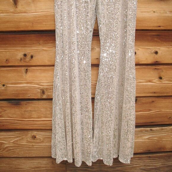 Mac Duggal 26596 SEQUINED DROP SHOULDER LONG SLEEVE JUMPSUIT Nude Gold 10 - Picture 10 of 14